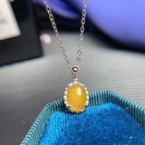 Natural Green Yellow Chalcedony Necklace Pendant 925 Silver Inlaid Jewelry