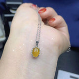 Natural Green Yellow Chalcedony Necklace Pendant 925 Silver Inlaid Jewelry