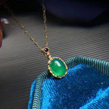 Natural Green Yellow Chalcedony Necklace Pendant 925 Silver Inlaid Jewelry