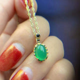 Natural Green Yellow Chalcedony Necklace Pendant 925 Silver Inlaid Jewelry