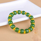 Green Yellow Jade Beads Bracelet Chinese Jewelry Hand-Carved Charm Amulet