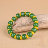 Green Yellow Jade Beads Bracelet Chinese Jewelry Hand-Carved Charm Amulet