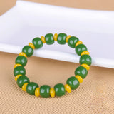 Green Yellow Jade Beads Bracelet Chinese Jewelry Hand-Carved Charm Amulet