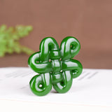 Green and Jade Chinese Knot Pendant Necklace Hollow Carved Charm Jadeite Jewelry