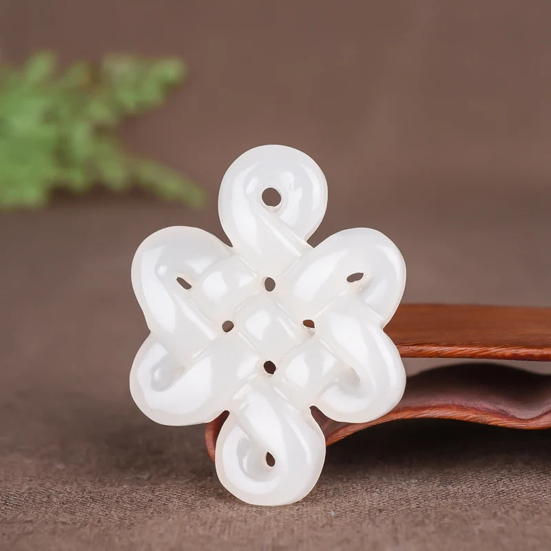 Green and Jade Chinese Knot Pendant Necklace Hollow Carved Charm Jadeite Jewelry
