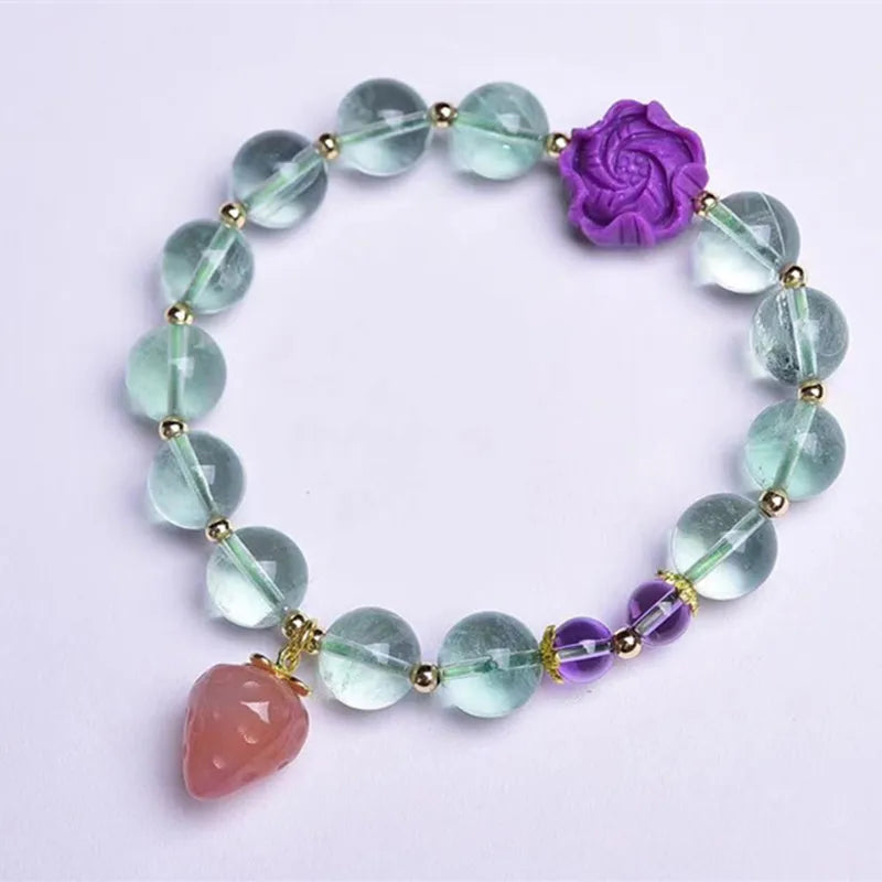 Green Fluorite Crystal Healing Stone Bracelet for Men and Women