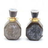 Natural Grey Druzy Essential Oil Bottle Pendants Perfume Bottle Charms