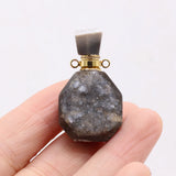 Natural Grey Druzy Essential Oil Bottle Pendants Perfume Bottle Charms
