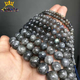 Grey Labradorite Beads Round Stone Beads DIY Bracelet Necklace 15'' Pick Size
