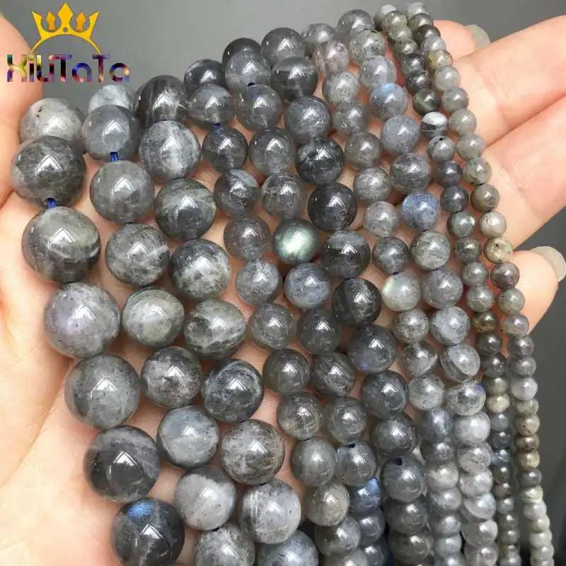 Grey Labradorite Beads Round Stone Beads DIY Bracelet Necklace 15'' Pick Size