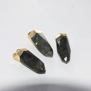Natural Grey Labradorite Bullet Charm Pendant Crown Flash Gemstone 5pc