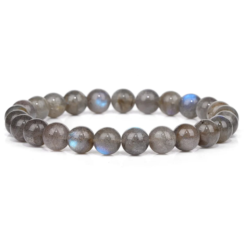 Grey Labradorite Stone Bracelet 8mm Round Quartz Moonstone Rainbow Beads
