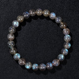 Grey Labradorite Stone Bracelet 8mm Round Quartz Moonstone Rainbow Beads