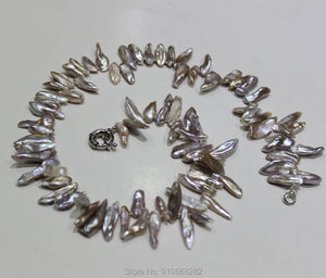 Natural Grey-Purple Fresh Water Pearl Necklace 7x22mm 18INCH