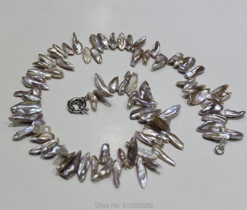 Natural Grey-Purple Fresh Water Pearl Necklace 7x22mm 18INCH