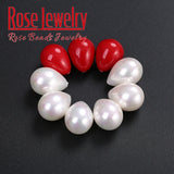 3pcs Natural Half Drilled Water-drop Shell Pearl Beads Red