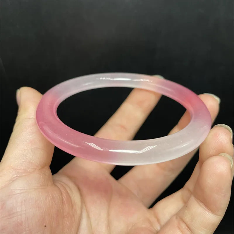 Half-pink Half-white Hand-carved Round Jade Bracelet Jewelry Gift