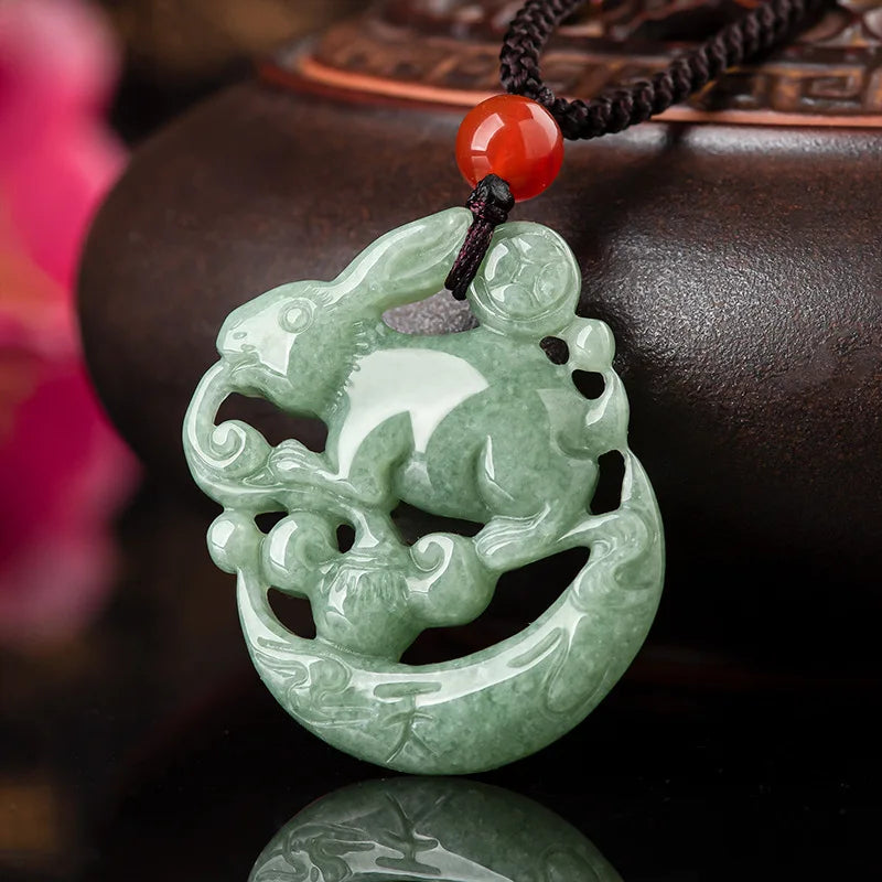 Hand-carved Ice Species Jade Rabbit Moon Pendant