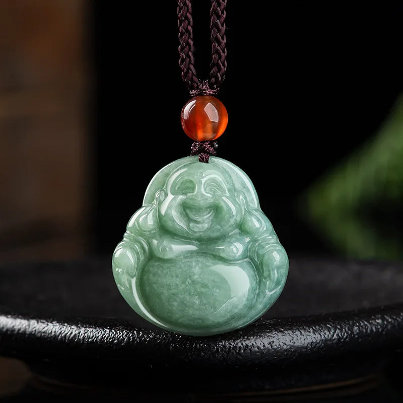 Handcarved Jade Little Buddha Guanyin Necklace Pendant