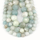 Faceted Aquamarine Round Beads Strand 6-12MM for Jewelry Making
