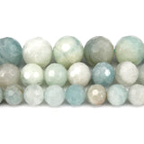 Faceted Aquamarine Round Beads Strand 6-12MM for Jewelry Making