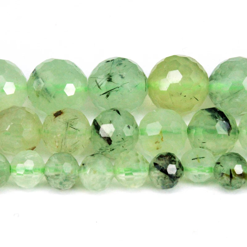 Faceted Green Prehnite Round Loose Beads Strand 6/8/10/12MM Jewelry Making