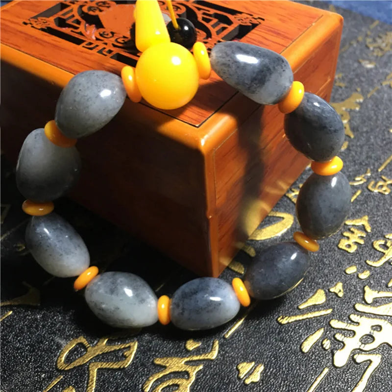 He tian Jade Rough Stone Bracelet Lucky Auspicious Amulet Jade Bracelet
