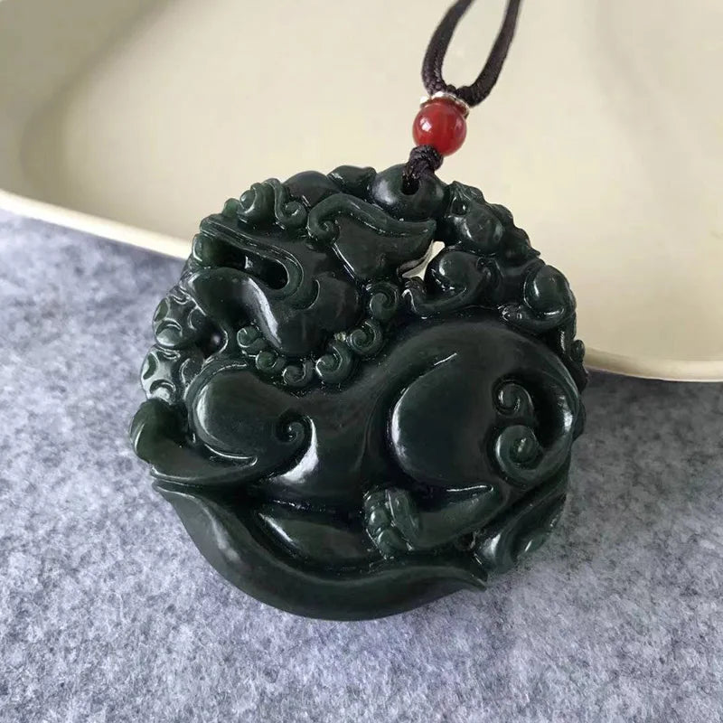 HeTian Nephrite Jade Brave Troops Pendant Lucky Amulet PiXiu Necklace