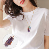 Amethyst Crystal Pendant 7 Chakras Tree Of Life Jewelry