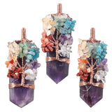 Amethyst Crystal Pendant 7 Chakras Tree Of Life Jewelry