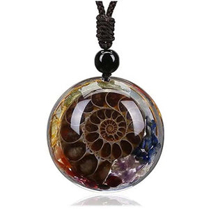 7 Chakra Crystal Reiki Ammonite Pendant Necklace