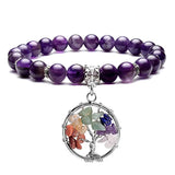 7 Chakra Rose Quartz Reiki Tree of Life Stretch Bracelet