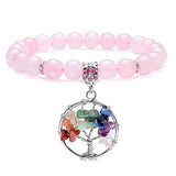 7 Chakra Rose Quartz Reiki Tree of Life Stretch Bracelet