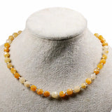 Yellow Jade Quartz Necklace Gem Face Beads Silver 925 Button Necklaces