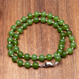 Green Canadian Nephrite Jades Stone Beads Necklace 925 Silver Choker
