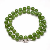 Green Canadian Nephrite Jades Stone Beads Necklace 925 Silver Choker