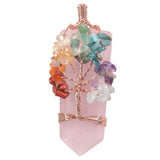 Rose Quartz Faceted Hexagons Pendant 7 Chakras Tree Of Life Jewelry