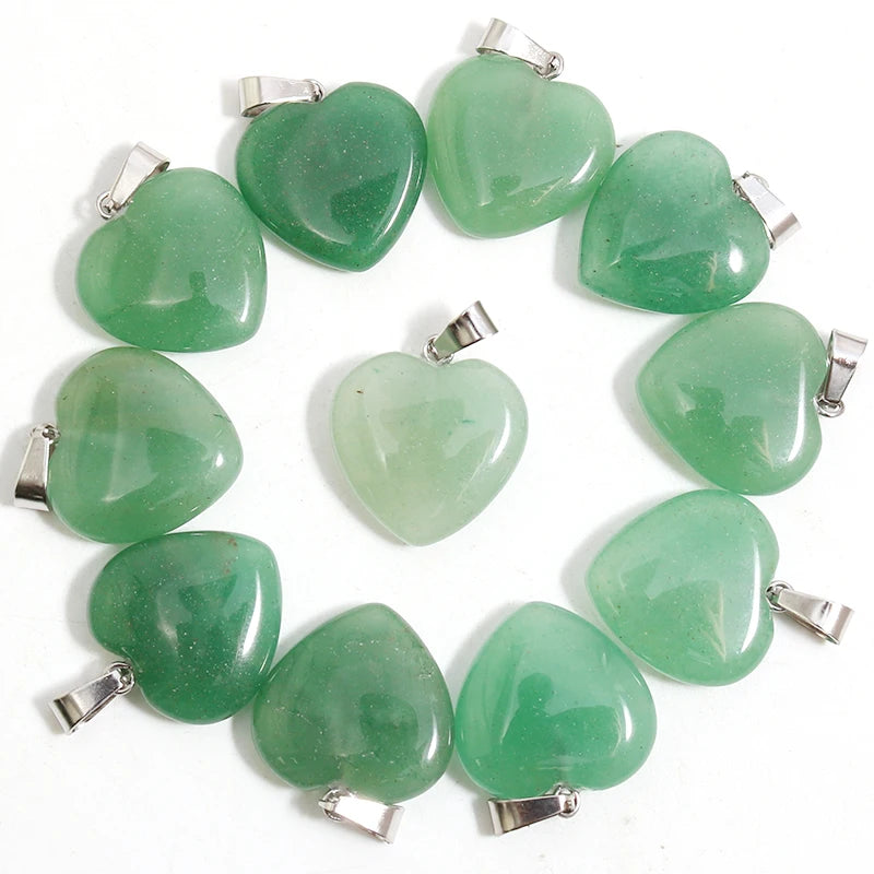 Green Aventurine Heart Stone Necklace Pendant 20mm Gemstone DIY Jewelry