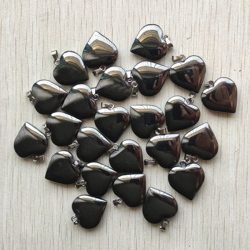 Natural Hematite Heart Pendants 20mm for Jewelry Making 24pcs 50pcs
