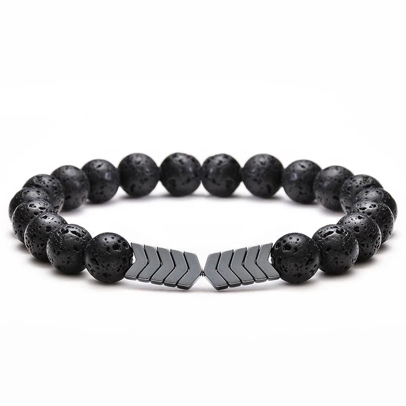 Hematite Stone Beads Elastic Bracelet for Men Women Hand Jewelry Gift