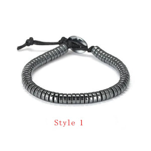 Natural Hematite Stone Beads Hand Weave Bracelet Jewelry