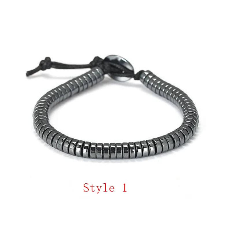 Natural Hematite Stone Beads Hand Weave Bracelet Jewelry