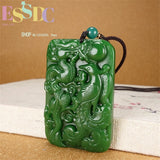 Hetian Biyu Longfeng Couple Spinach Green Pendant Retro National Style