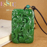 Hetian Biyu Longfeng Couple Spinach Green Pendant Retro National Style