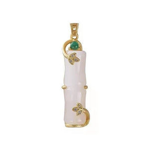 Natural Hetian Chalcedony Bamboo Ladies Charm Necklace Pendant