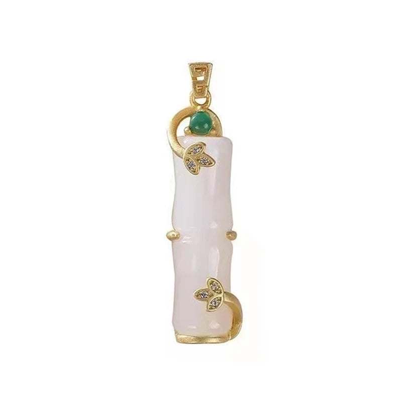 Natural Hetian Chalcedony Bamboo Ladies Charm Necklace Pendant