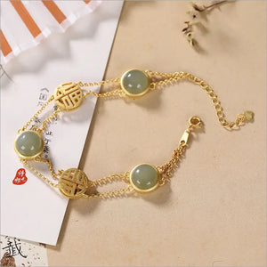 Natural Hetian Chalcedony Double Inlaid Bracelet Lightweight Charm