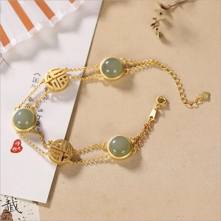Natural Hetian Chalcedony Double Inlaid Bracelet Lightweight Charm