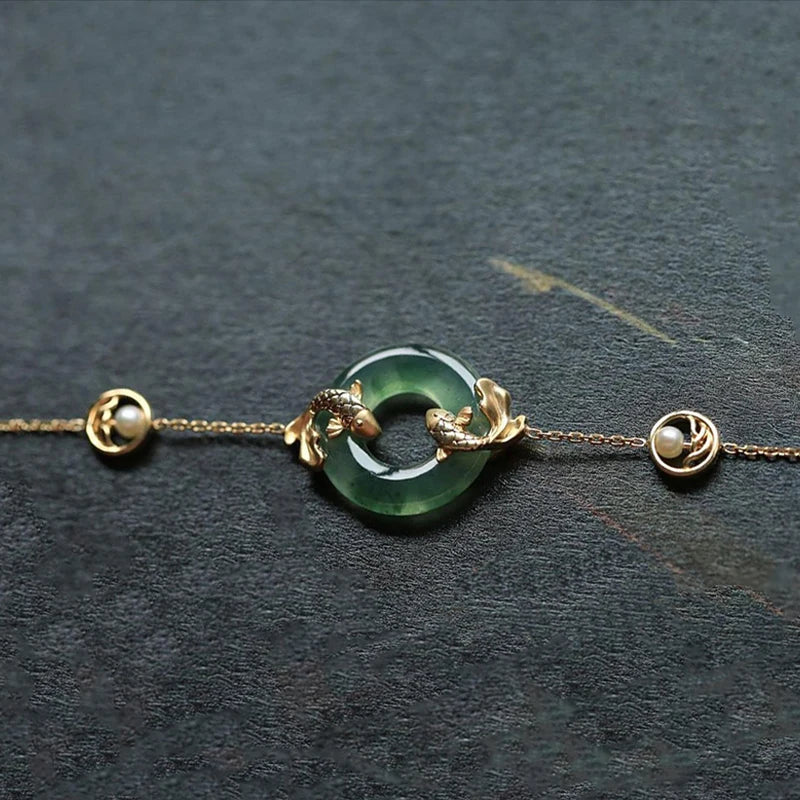 Vintage Hetian Chalcedony Carp Pearl Bracelet