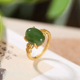 Adjustable Hetian Chrysoprase Oval Ring - Ethnic Style Jewelry